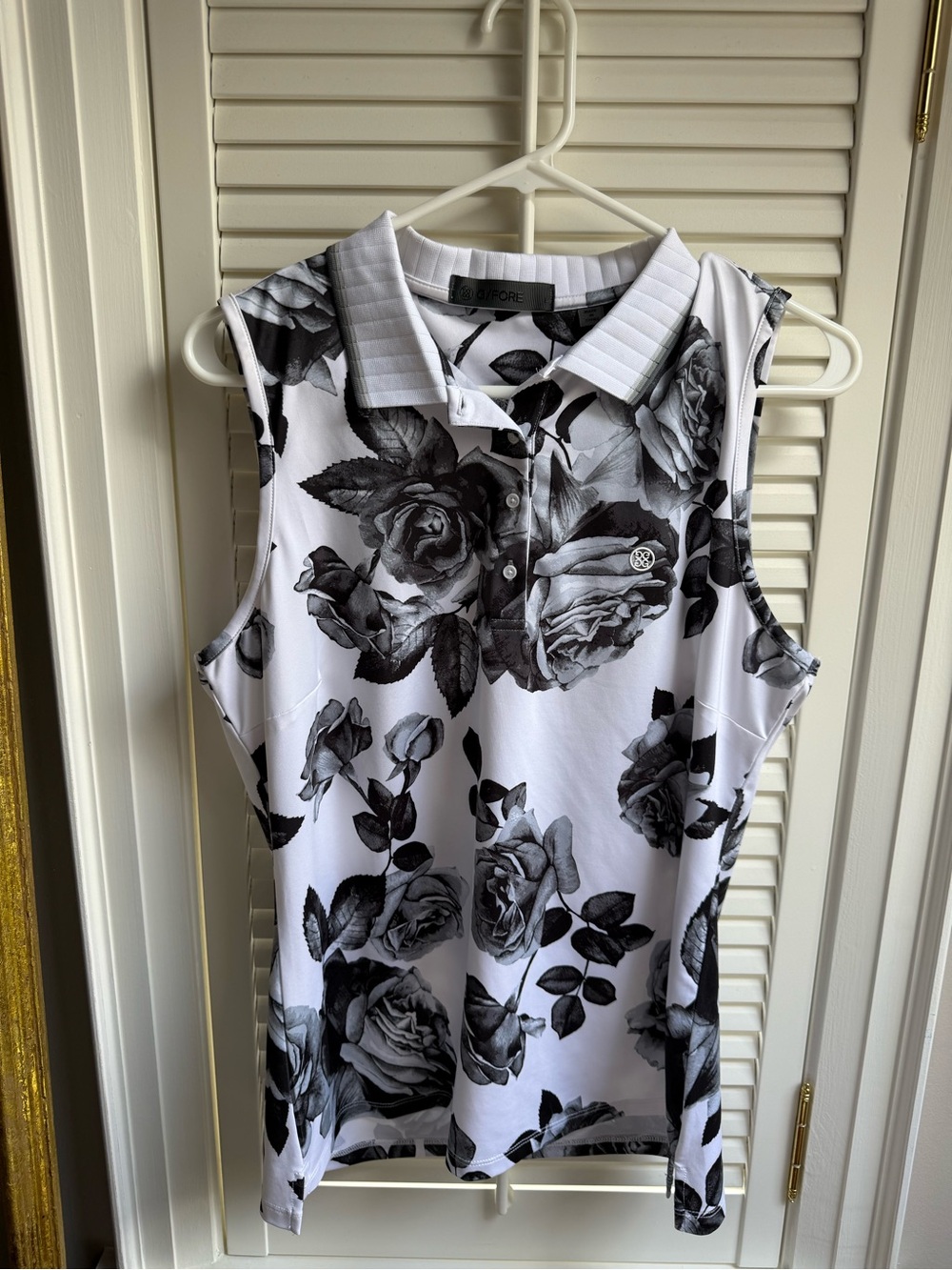 G/FORE Golf Sleeveless Floral Polo Black & White